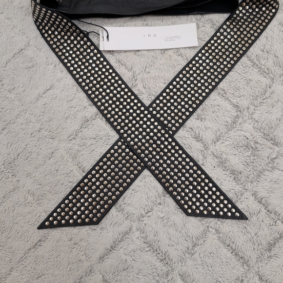 IRO Belt Womens 65 Black Leather Wrap Studded Moto Embellished NEW - Picture 3 of 7